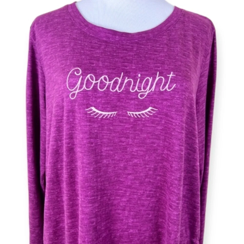 Kate Spade Goodnight Sleep Shirt Long  Sleeve Pockets Brushed Knit XL Purple